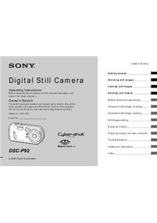 Sony Cyber-shot P92 manual. Camera Instructions.